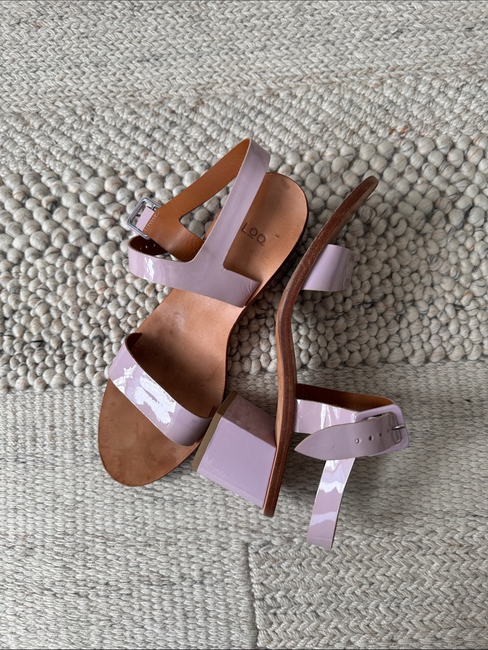 LOQ Lavender Patent Leather Double-Strap Block Heel Sandals